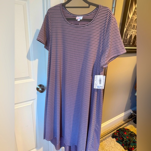 XL Carly Lularoe dress light purple with black and gray stripes & no pocket NWT - Picture 1 of 3